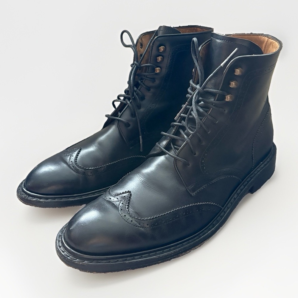 JACK ERWIN Black Wingtip Boots Hand Made In Spain Leather Goodyear Welt Men 9.5